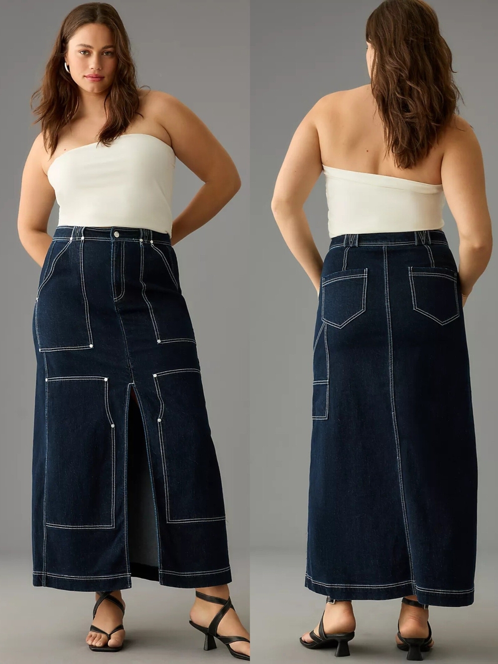 Pilcro Carpenter Maxi Denim Skirt Women’s 12P Dark Wash Utility Anthropologie